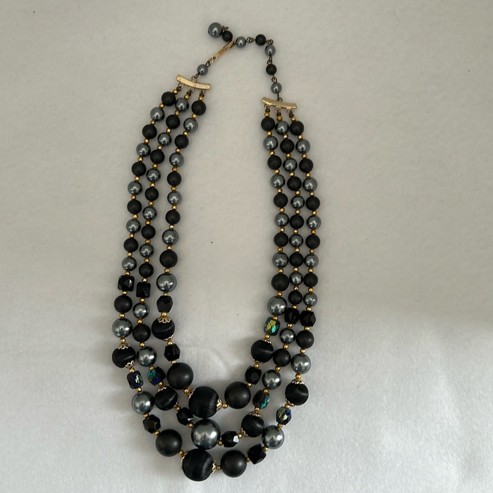 Vintage Triple-Strand Black Statement Necklace